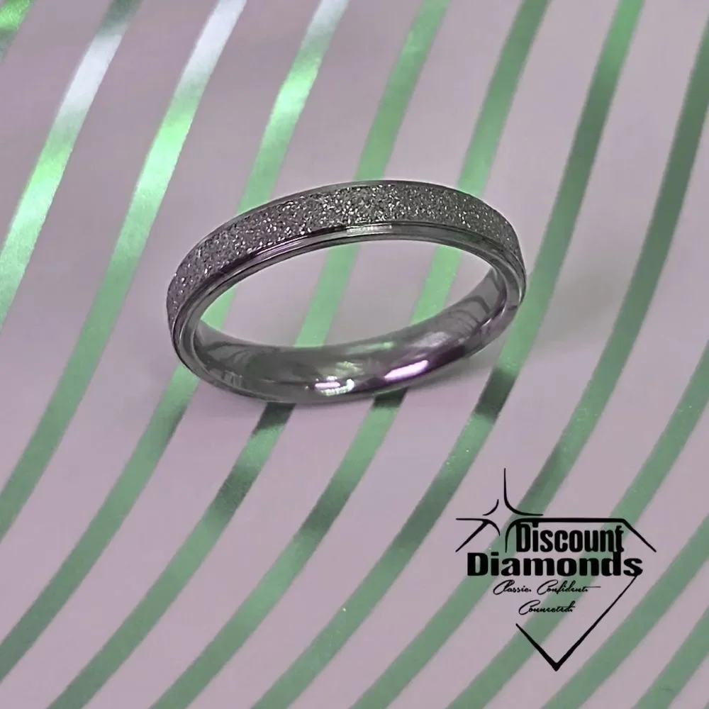 Silver Titanium Comfort Ring & a Frosted Textured Inlay Appearing Diamond Like